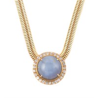 A 14K Star Sapphire and Diamond Necklace