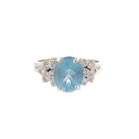 A 14K Blue Topaz & Diamond Ring