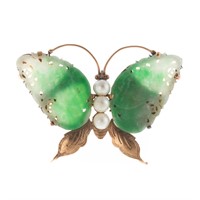 A Lady's Gold Hand Carved Jade Butterfly Pin