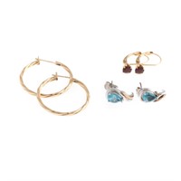 A Trio of Lady's Gold Gemstone Earrings