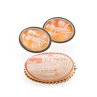 A Gold Cameo Brooch and Silver Cameo Earrings