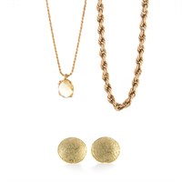 A Pair of Gold Rope Necklaces and Earrings