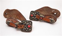 Western Spur Straps with Coral Inlay