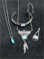 Old Pawn Turquoise & Coin Silver Necklace &