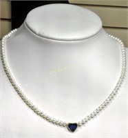 14K Gold Sapphire & Freshwater Pearl Necklace