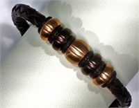 Stainless Steel Brown Leather Bracelet With Beads