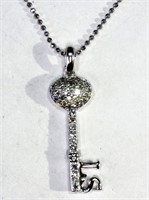Sterling Silver Diamond .25ct Key Pendant Necklace