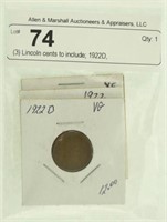 (3) Lincoln cents to include; 1922D,