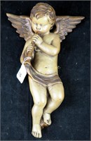 Vintage 12" Angelic Cherub Wall  Decor W Horn
