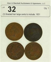 (3) Braided hair large cents to include; 1851