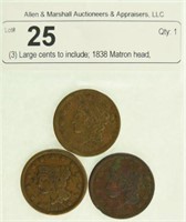(3) Large cents to include; 1838 Matron head,