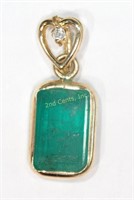 14K Yellow Gold Emerald (1.70ct) & Diamond Pendant