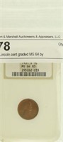 1931-S Lincoln cent graded MS 64 by