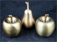 Hand Crafted 3 Pc Brass Fruit Paper Weights
