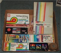 Large Assorted Art Pastels Crayons Oils Box Lot