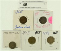 (5) Indian head cents to include;  (2) 1859,