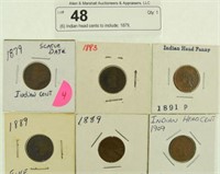 (6) Indian head cents to include; 1879,