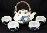 Vintage Oriental Pottery Tea Pot & Cups Set