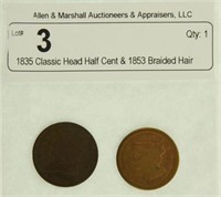 1835 Classic Head Half Cent & 1853 Braided Hair