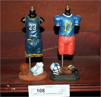 2 Hand Crafted Basketball & Football Statues
