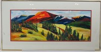 Original Colorful Mountain Scene Art with Frame