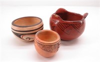(3) Signed Small Native American Indian Clay Pots