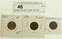 (3) Indian Head cents to include; 1864, 1872,