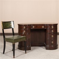 Leather Top Mahogany Kidney Desk and Chair
