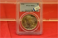 1924 slab Peace Silver Dollar  PCGS  MS63