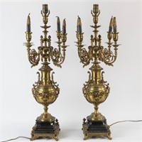 Pair Bronze and Marble Five Light Candelabras