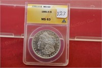 1881s slab Morgan Silver Dollar ANACS MS63