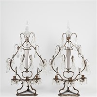 Pair French Bronze & Crystal Lyre Form Girondelles