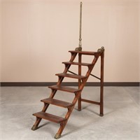 Brass and Leather Detailed Mahogany Library Ladder