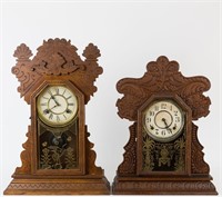 Two Oak Gingerbread Mantle Clocks