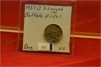 1937d 3 leg Buffalo Nickel  VF  Rare