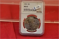 1922 Peace Silver Dollar slab  NGC MS63