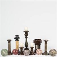 Group Marble Candlesticks and Carpet Balls