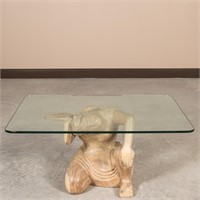 Carved Figural Wood and Glass Table