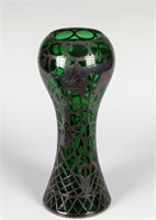 Silver Overlay Green Vase - 12" Tall