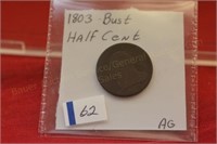 1803 Bust Half Cent  AG  better date