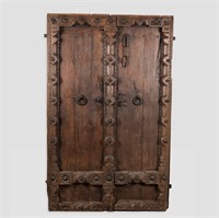 Medieval Style Carved Door with Iron Decoration