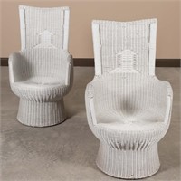 Pair High Back Wicker Chairs