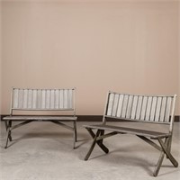 Pair Weathered Teak Garden Benches