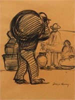 Diego Rivera Drawing.Market Scene