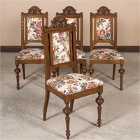 Set of Four Carved Oak Kitchen Chairs