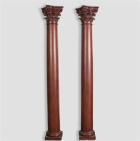 Pair Large Columns with Carved Capitals