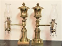 Pair of Antique Argand Oil Lamps.Brass