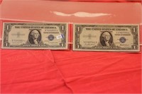 (2) 1935 One Dollar Silver Certs.  crisp