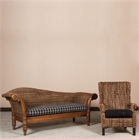 Crate and Barrel Recamier Sofa and Wing Chair