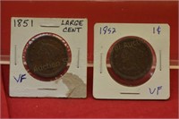 (2) Large Cents  1851 VF, 1852 VF
